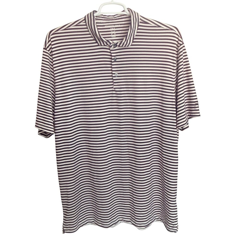 Kenneth Cole Golf Polo Shirt Mens XXL Navy/Red Striped Short Sleeve Polyester Sp